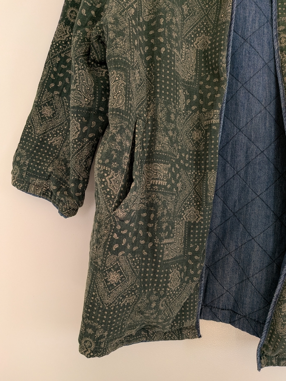 Reversible Denim Paisley Quilted Blanket Coat - Picture 2 of 8